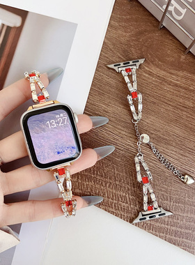 适用苹果手表s11se3钻石手链iwatch109876金属手镯链条饰品腕带女