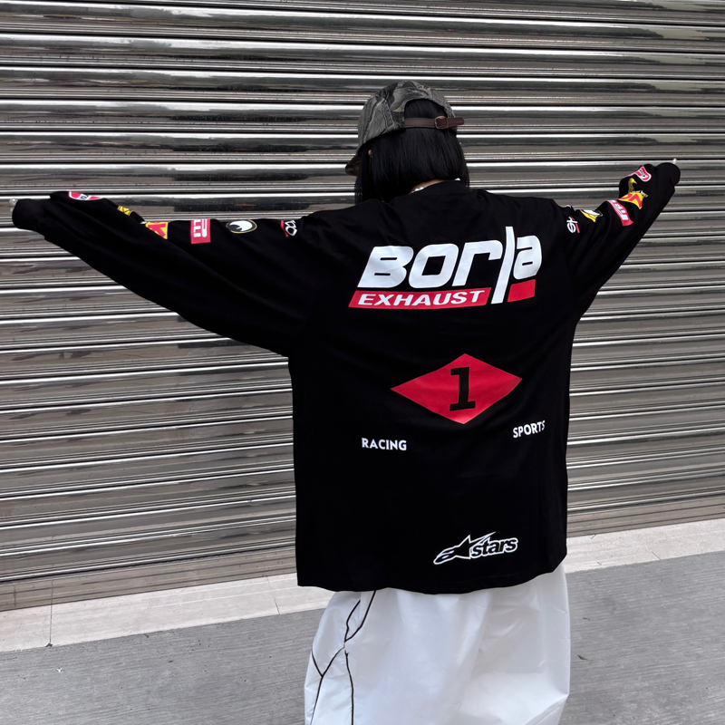 ANDLIFE品牌2025秋季重磅300g机车logo印花长袖t恤潮牌男女街舞T