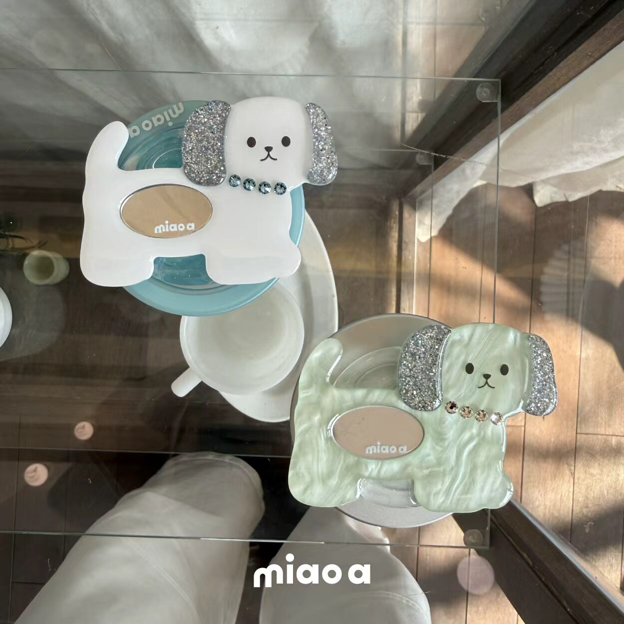 miao a｜原创可爱时髦钻石项链小狗镜面磁吸手机支架