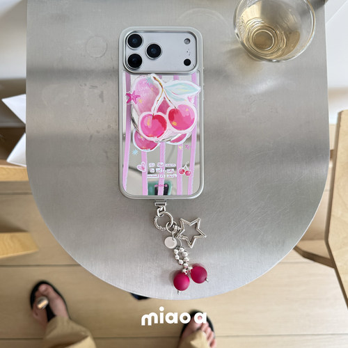 miao a·原创樱桃剪贴画插画镜面银框磁吸手机壳