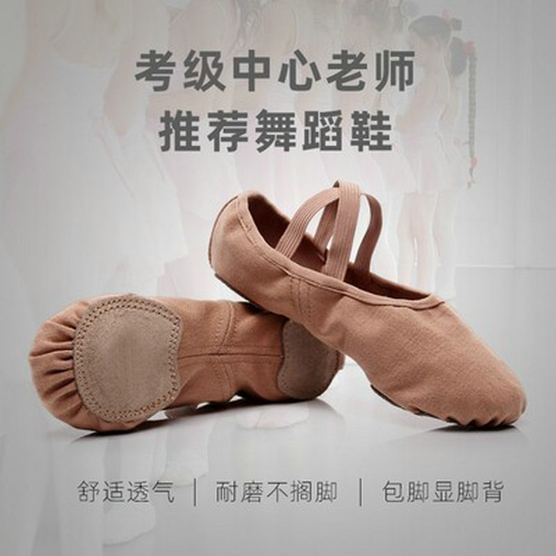 弹力布舞蹈鞋女软底儿童练功成人形体艺考粉色显脚背芭蕾舞猫爪鞋