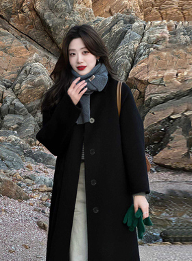 黑色双面羊绒大衣女赫本风2025秋冬新款高端中长款小个子毛呢外套