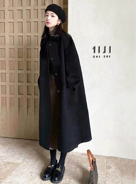 赫本风黑色双面羊毛呢子大衣女今年流行韩系高级感气质羊绒外套
