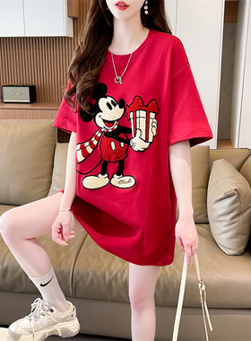 韩版宽松卡通减龄设计感小众短袖T恤女夏季新款美式复古红色上衣