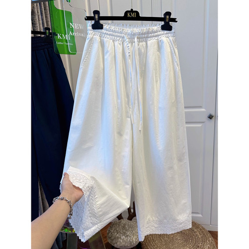 胖妹妹特大码300斤蕾丝拼接休闲长裤女夏季新款显瘦阔腿九分裤子