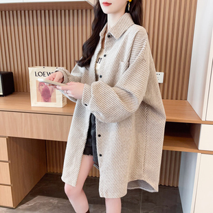 中长款毛呢衬衫外套女2025秋冬新款欧货大版宽松学院风休闲上衣女