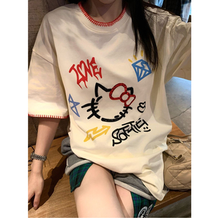 设计感小众刺绣亮片短袖t恤女2026新款夏季宽松半袖初中生上衣服