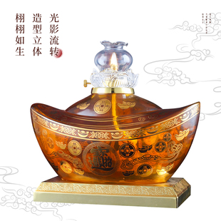 纯黄铜油灯酥油灯盏佛堂前供灯家用供奉玻璃防风佛油灯烛台长明灯
