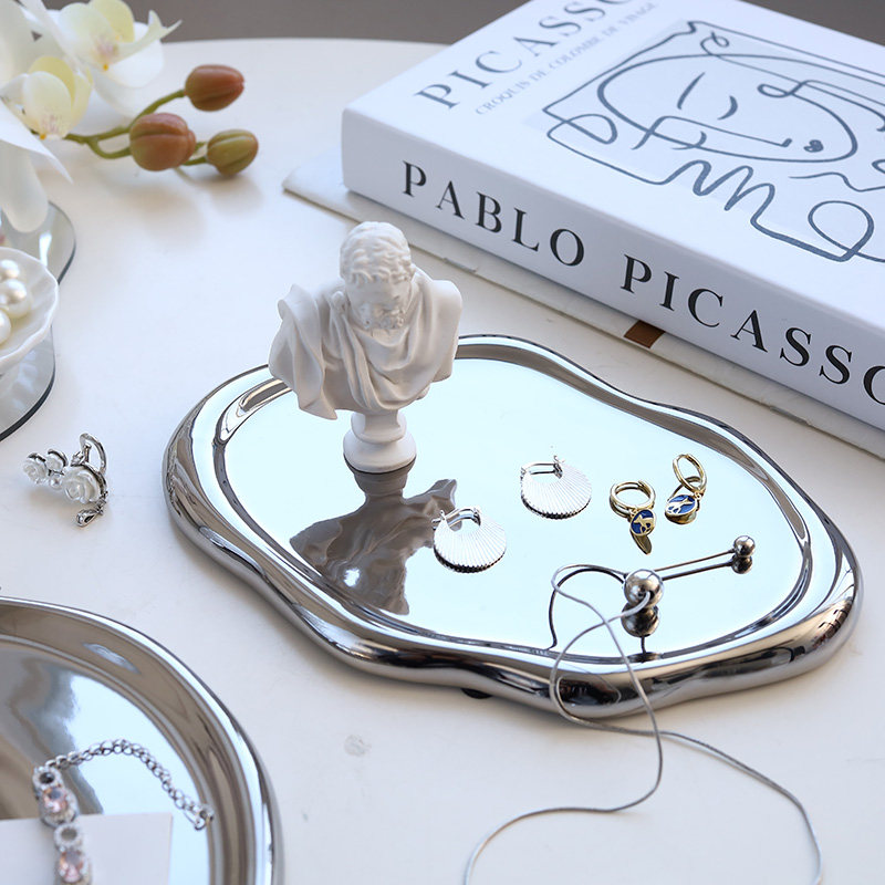 北欧ins云朵盘陶瓷盘轻奢首饰装饰收纳平盘拍照道具银色香薰托盘,餐饮具,盘,淘宝优惠券,粉丝福利购,淘宝优惠卷