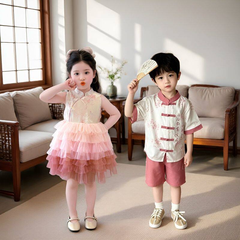 龙凤胎兄妹装周岁生日礼服汉服夏