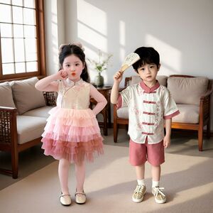 龙凤胎兄妹装周岁生日礼服汉服夏