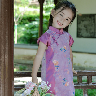 女童插肩波浪短袖旗袍裙2024夏季中国风连衣裙汉服中式改良旗袍