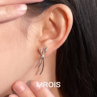 A46原创镀真金极简冷淡风蝴蝶结耳钉几何线条S925银针气质耳饰女