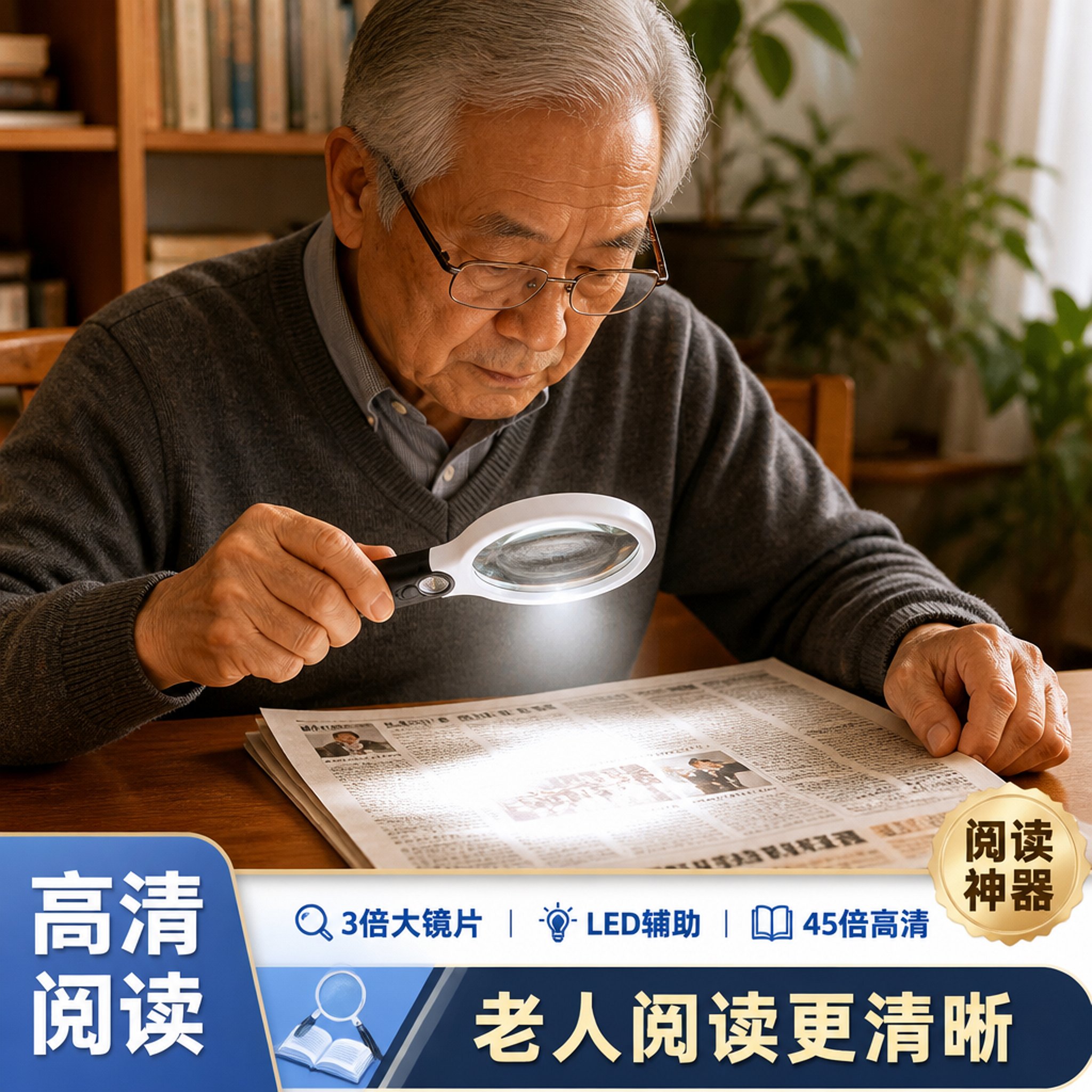 3倍45倍双镜片LED灯珠宝放大镜
