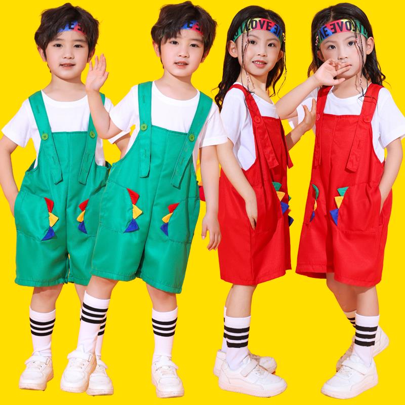 六一儿童背带裤男女童夏季短袖糖果色动物服幼儿园毕业照演出服装