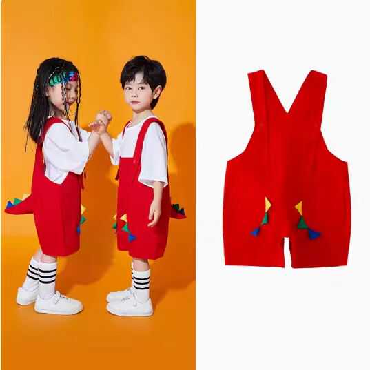 彩色幼儿园毕业季照服装啦啦队表演男女童班服糖果背带裤演出服