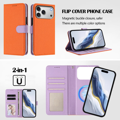 分体磁吸皮套适用17苹果15Pro手机壳16Promax翻盖插卡13日韩撞色11防摔14pmx保护套软包新款12pro日韩风外壳