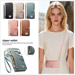 爱心拉链卡包 wish4 52E保护壳SH 52F防摔手机套 aqous 皮套SH sharp 夏普wish5手机壳斜挎挂绳 适用于 翻盖式