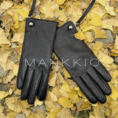 进口小羊皮可触屏手套女冬加绒保暖骑行开车羊皮手套 Bounded有界