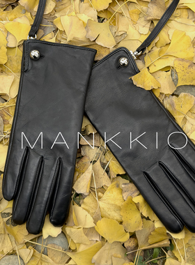 Bounded有界 进口小羊皮可触屏手套女冬加绒保暖骑行开车羊皮手套