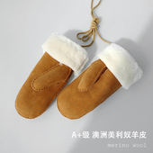 bounded皮毛一体羊毛连指手套加厚冬天保暖加绒可爱韩版 挂脖毛绒