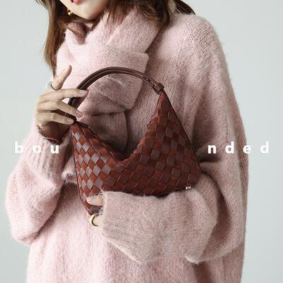 真皮拼色手工编织包bounded有界