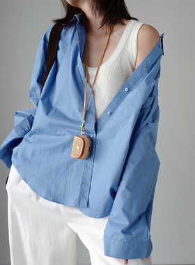 Bounded有界植鞣皮帆布拼接挂绳耳机套适用苹果真皮挂脖迷你小包