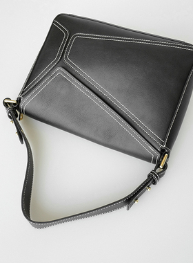 bounded有界几何设计头层牛皮真皮包植鞣皮明线斜垮包腋下包通