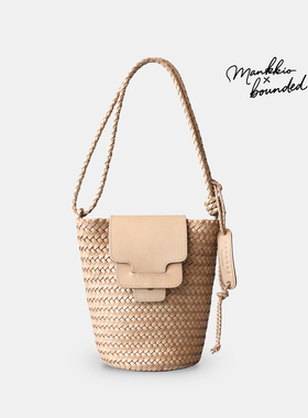 bounded有界2025春夏新款真皮牛皮手工编织包单肩斜挎mini小水桶