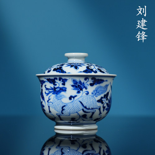 刘建锋窑仿元麒麟追凤炉式盖碗