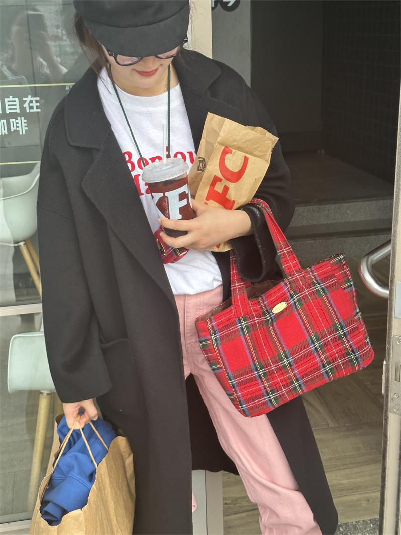 abao.life手提包红格复古毛呢