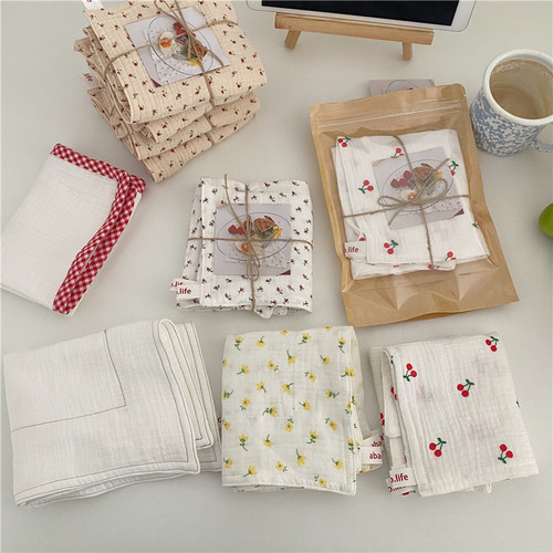 阿宝自制ins风碎花纯棉3件套餐垫