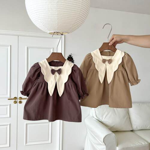 宝宝复古长袖蝴蝶结公主裙