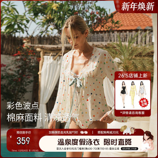 半裙 复古波点连体泳衣三件套罩衫 atlanticbeach2024新款 度假泳衣