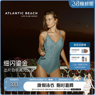 atlanticbeach度假细闪露背连体泳衣2026新款高级感泡温泉泳装女