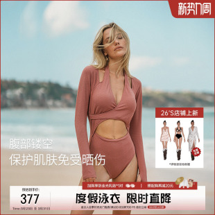 防晒性感镂空连体三角泳装 atlanticbeach2024新款 竞技泳衣女长袖