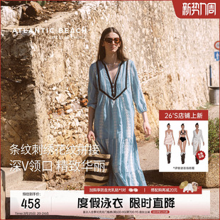 裙子 度假连衣裙女秋宽松v领刺绣中长款 atlanticbeach2025新款 法式