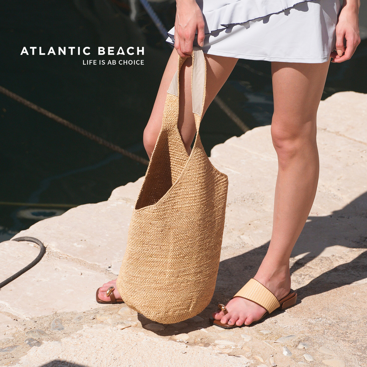 atlanticbeach单肩编织水桶包女