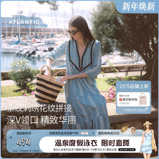 atlanticbeach法式 泳衣罩裙防晒裹裙 度假v领连衣裙女夏2025新款