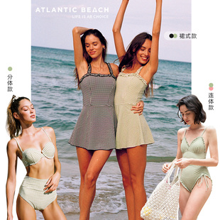泡温泉 夏季 atlanticbeach度假泳衣俏皮复古连体裙式 泳装