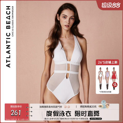 atlanticbeach裁剪拼纱经典泳衣