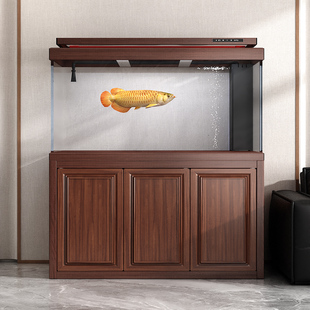 中古风鱼缸客厅2025新款一体缸带柜子1.8米玄关家用水族箱金鱼缸