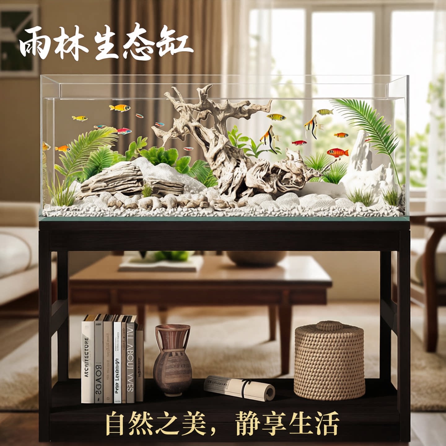 木质鱼缸落地置物架超强承重图片