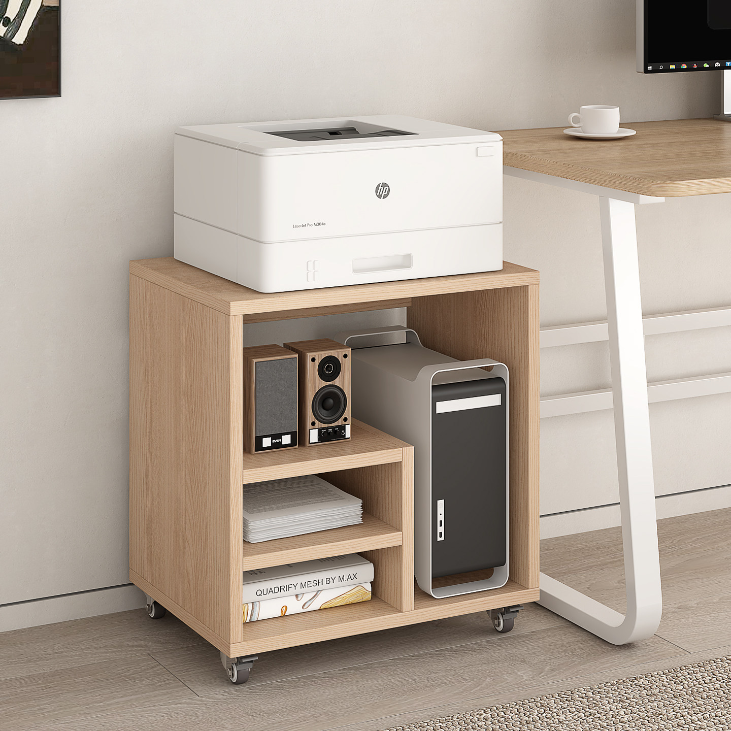 办公室工位置物架落地打印机专用多层隔板储藏架简约风机拖收纳柜