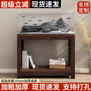 实木双层鱼缸架中古风客厅小型水族箱承重底座加厚桌面水缸承重架