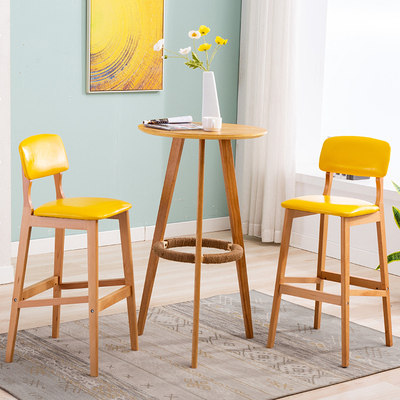 北欧实木高脚圆桌子简约现代小吧台桌家用客厅咖啡厅吧台桌椅组合