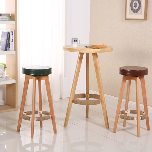吧台椅北欧现代简约家用实木吧椅高脚凳酒吧椅吧台凳休闲园凳拆洗