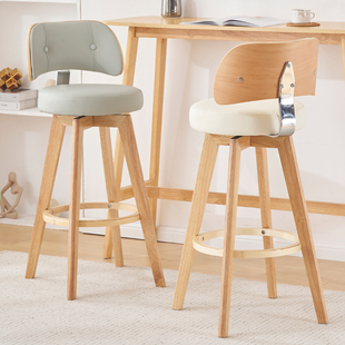实木吧台椅家用简约现代高脚凳北欧轻奢旋转酒吧椅子靠背前台转椅