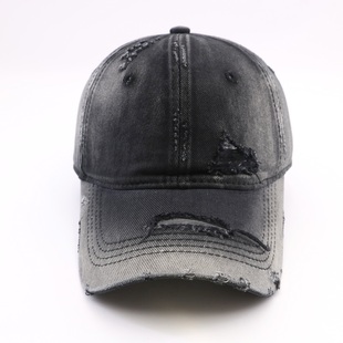 鸭舌帽棒球帽新款 百搭街头软顶款 做旧烂边休闲复古时尚 日韩系光版