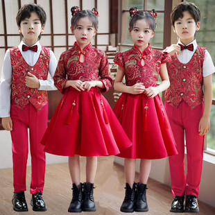 儿童汉服男女童古装国风春秋小学生表演服中大童唐装中式礼服套装